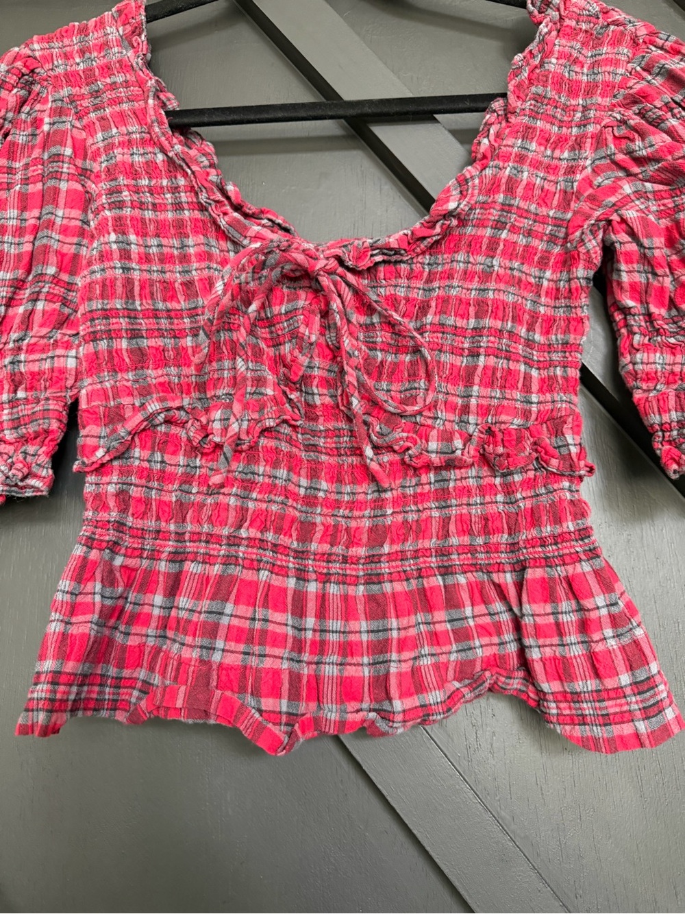 Damson Madder Meghan Red Check Blouse, Size 8 - Picture 6 of 10
